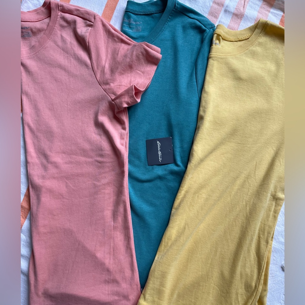 Eddie Bauer Short Sleeve Tees — Coral, Teal, Yellow (3-Pack) - Picture 3 of 4